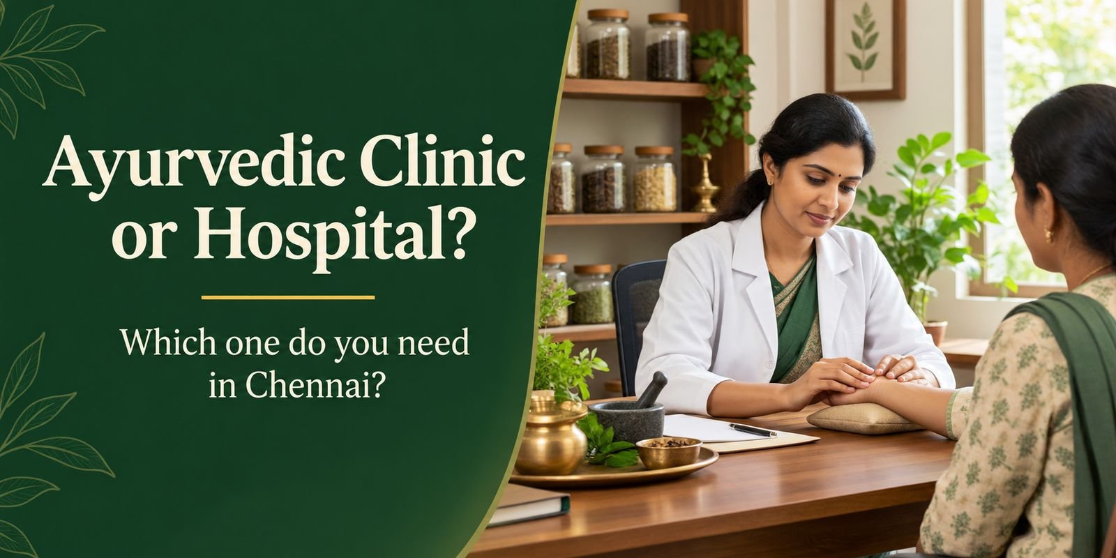 Ayurvedic doctor checking a patient's pulse during a consultation in Chennai
