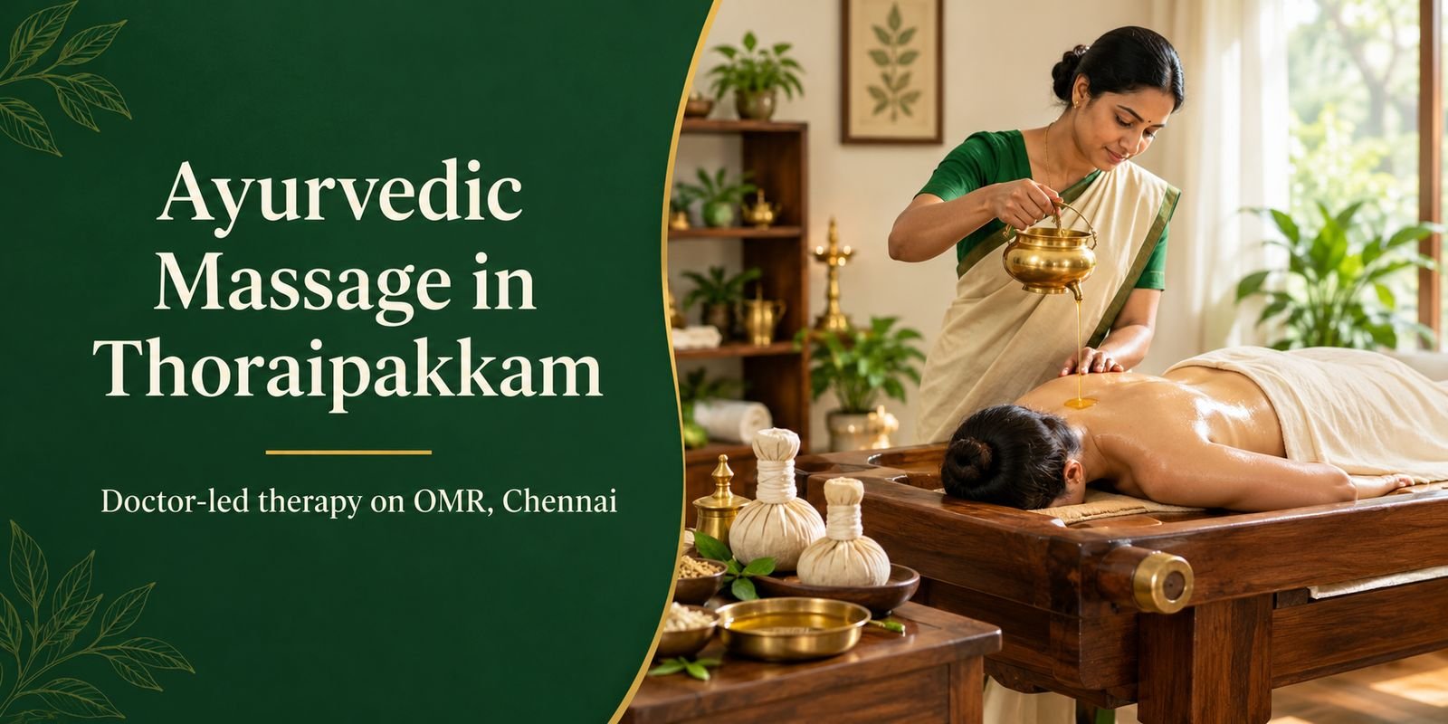 Therapist giving an Ayurvedic oil massage at an Ayurvedic hospital in Thoraipakkam, OMR